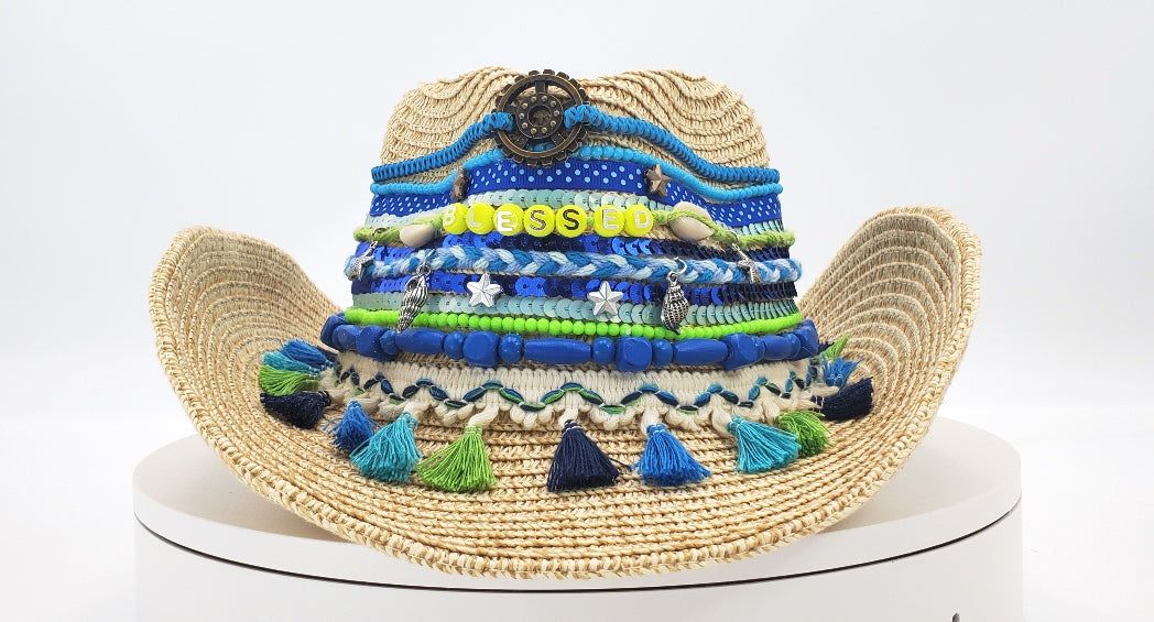 Decorated Cowgirl Straw Beach Hat