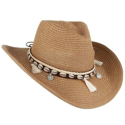Cowgirl Straw Beach Hat Seashell  Strap