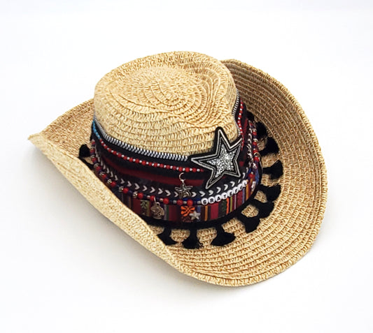 Decorated Cowgirl Straw Beach Hat
