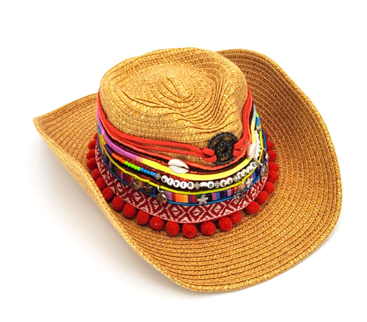 Decorated Cowgirl Straw Beach Hat