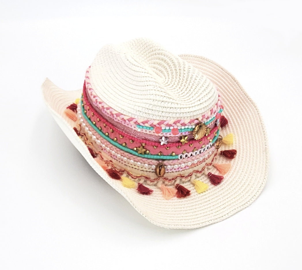 Decorated Cowgirl Straw Beach Hat