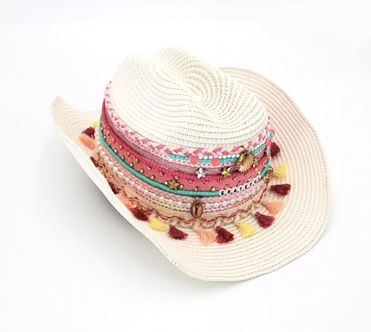 Decorated Cowgirl Straw Beach Hat