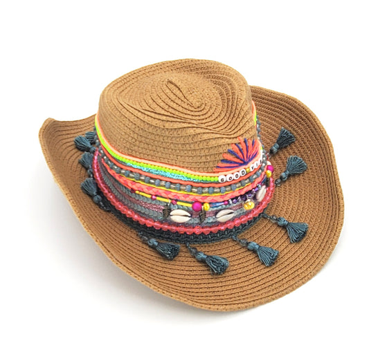 Decorated Cowgirl Straw Beach Hat